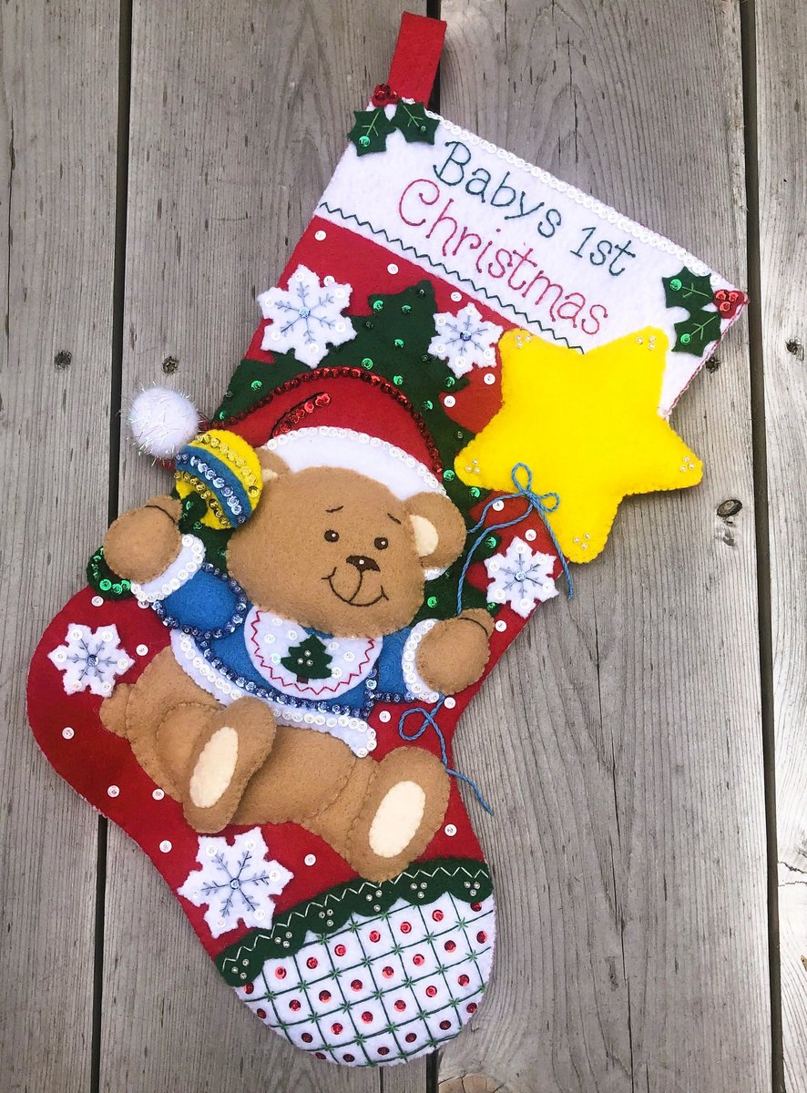 NEW Baby's First Christmas Stocking Handmade BUCILLA Personalized Holiday Stockings Finished Bucilla Kit Holiday Stockings