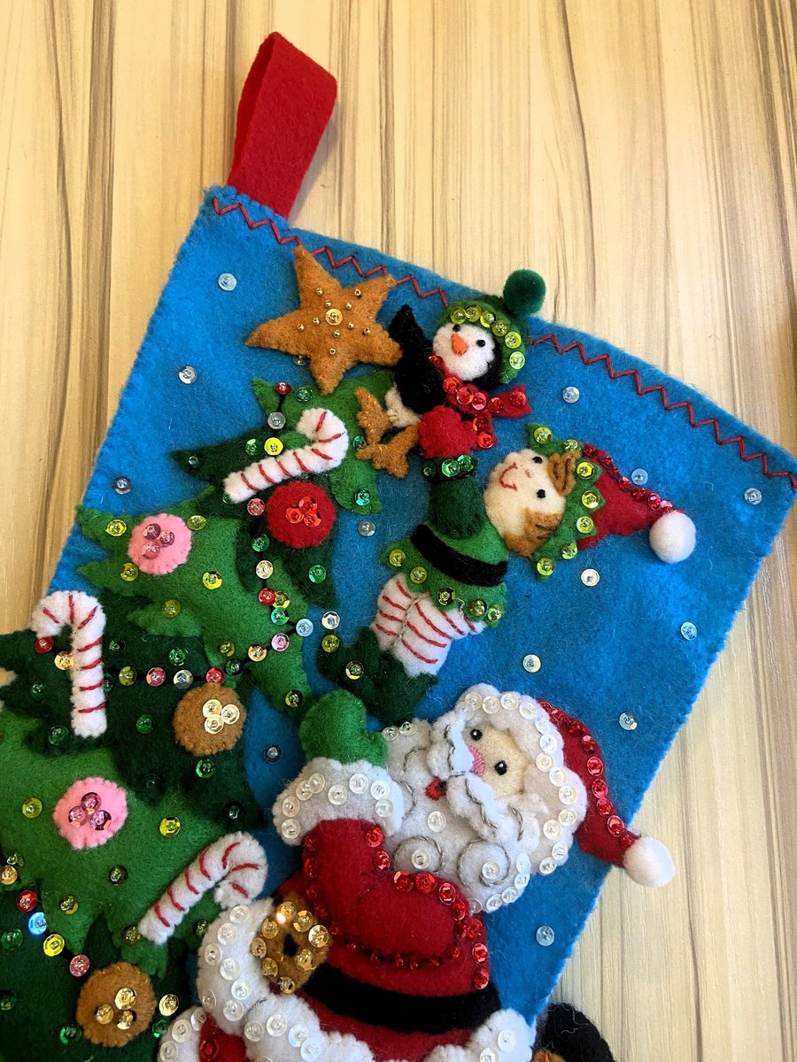 New BUCILLA Christmas Stocking, Handmade The Finishing Touch, Santa Claus Finished Bucilla Kit, Fireplace Decor, Personalized Stocking