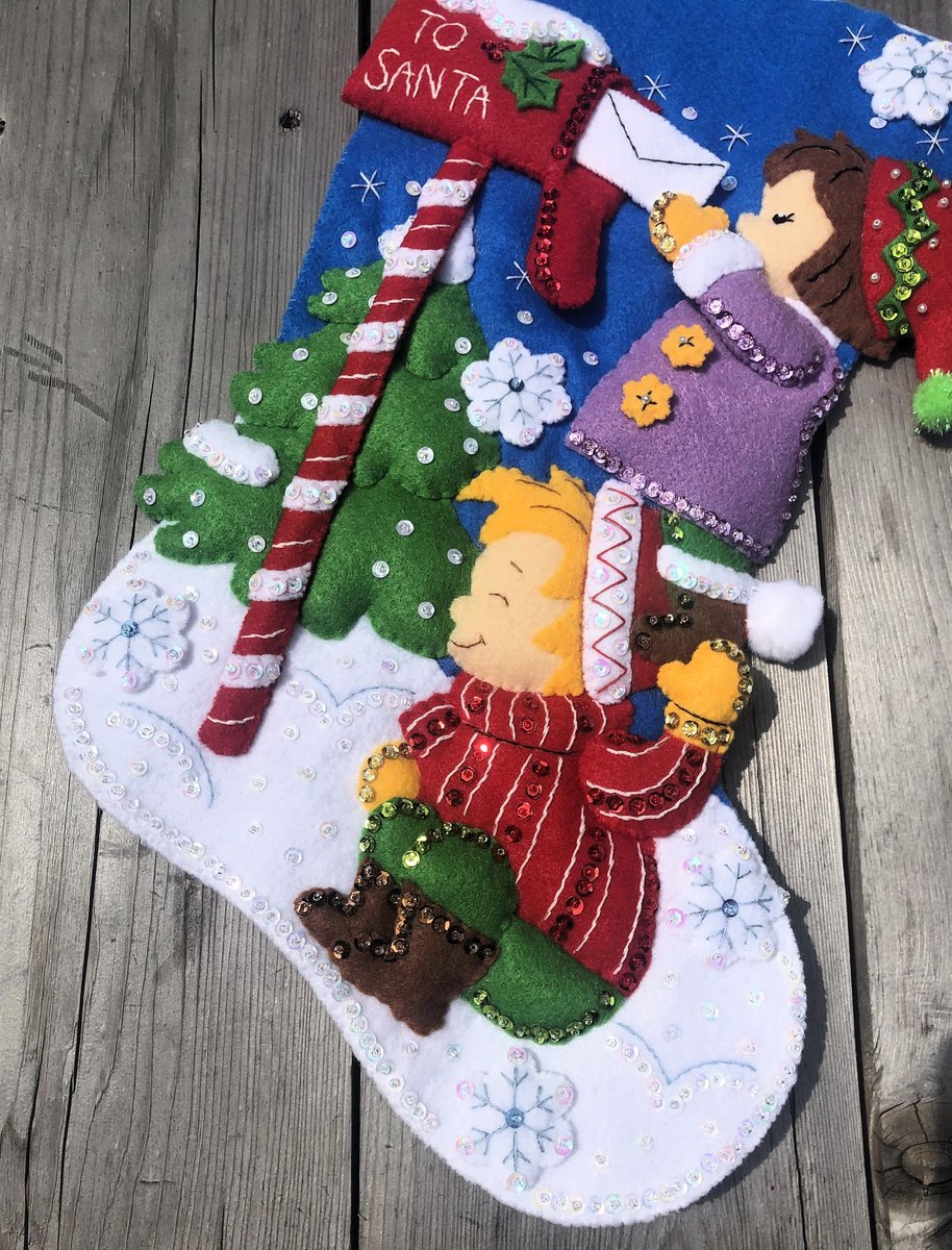 Christmas Stocking BUCILLA DEAR SANTA Felt Christmas Stocking, New Handmade Bucilla Kit Custom Stockings Embroidered Stockings
