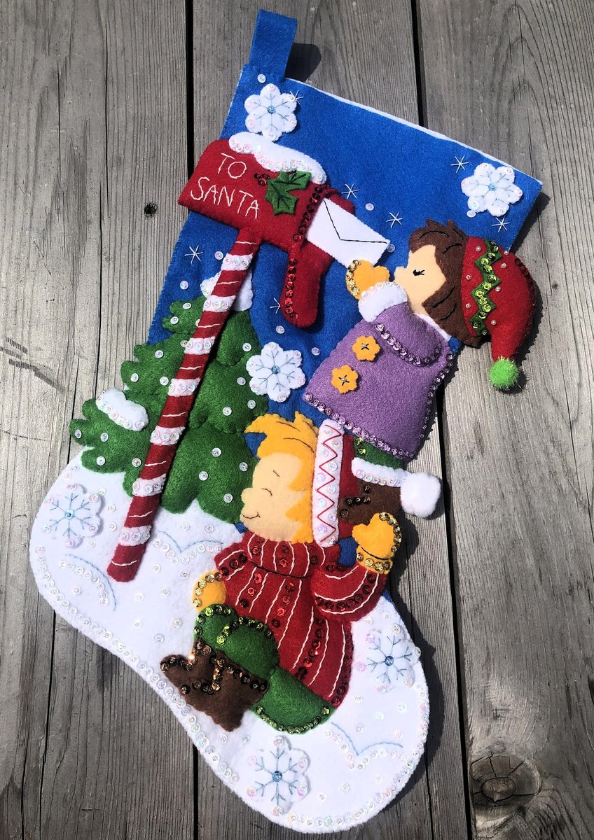 Christmas Stocking BUCILLA DEAR SANTA Felt Christmas Stocking, New Handmade Bucilla Kit Custom Stockings Embroidered Stockings