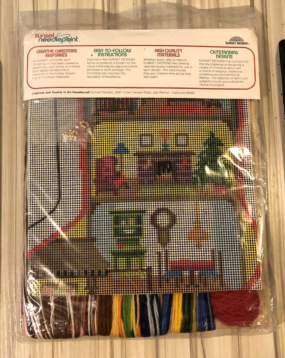 Vintage 1980 Sunset Needlepoint Kit, CHRISTMAS DOLLHOUSE Christmas Stocking Kit, DIY Holiday Stocking Craft Kit Needlework Sunset Stitchery