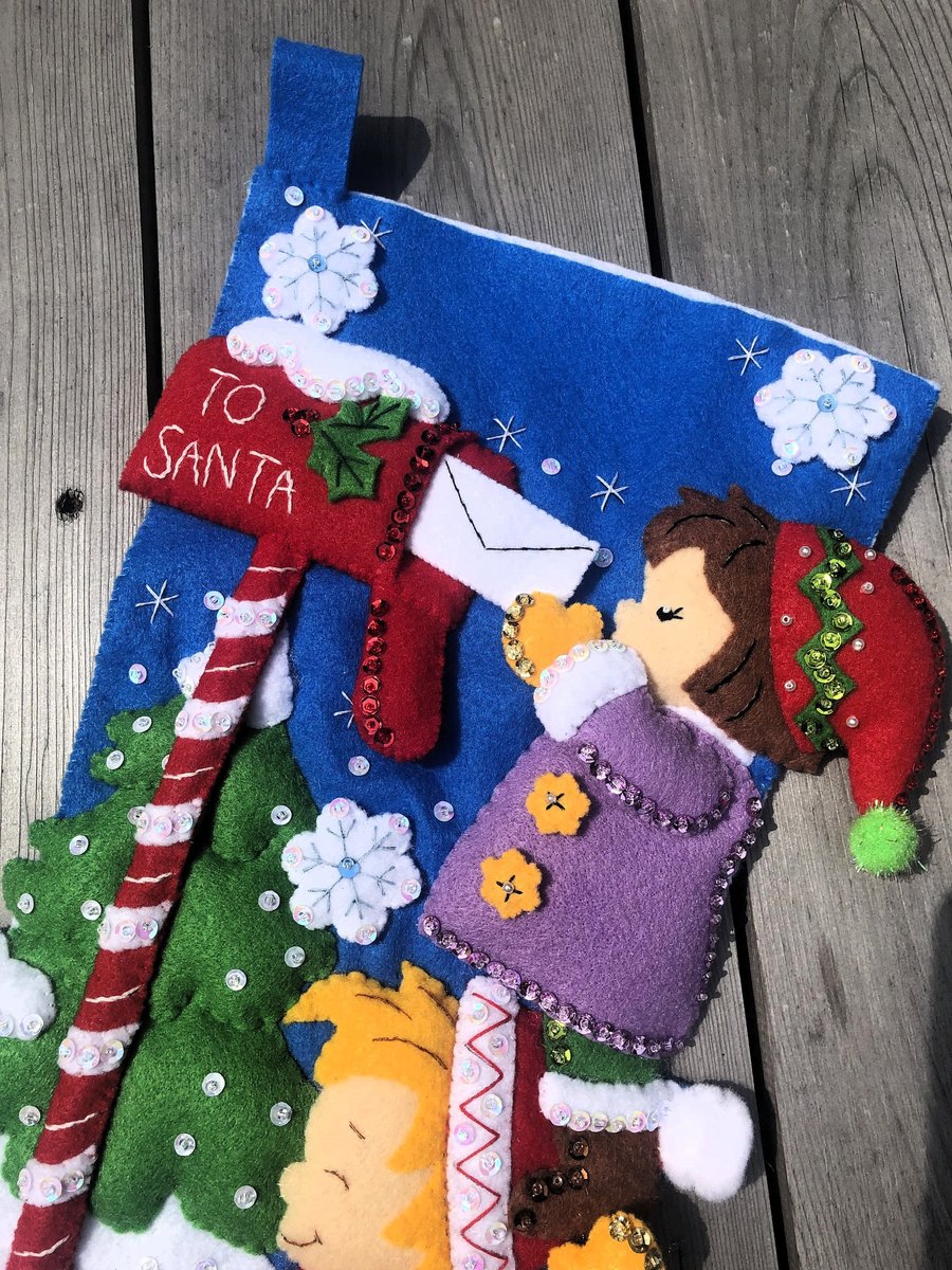 Christmas Stocking BUCILLA DEAR SANTA Felt Christmas Stocking, New Handmade Bucilla Kit Custom Stockings Embroidered Stockings