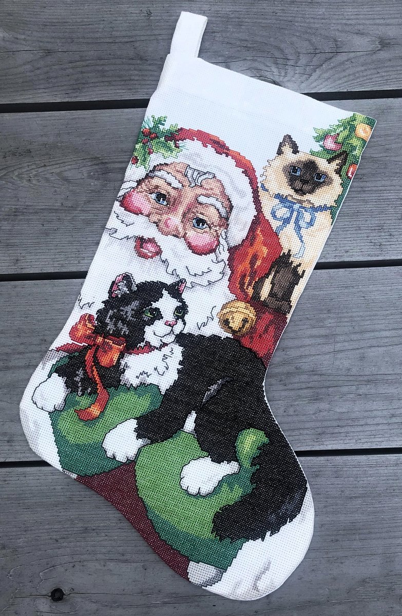 Christmas Stocking, FINISHED 1995 Bucilla Santa's Furry Friends Stocking, Handmade Counted Cross Stitch Holiday Stocking, Needlepoint