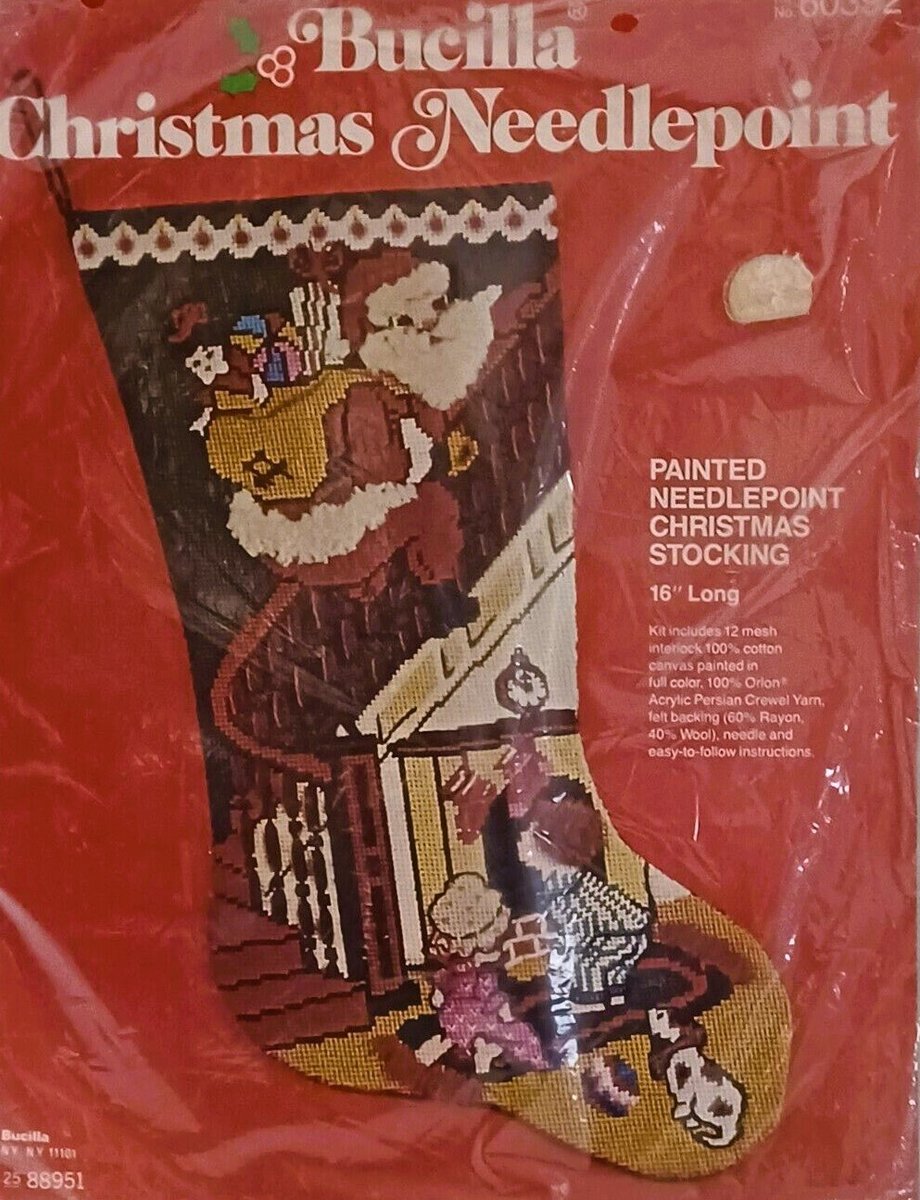 Christmas Stocking Vintage 1970's Bucilla "PAINTED" Needlepoint Santa Claus Stocking Holiday Stocking Personalized Stocking