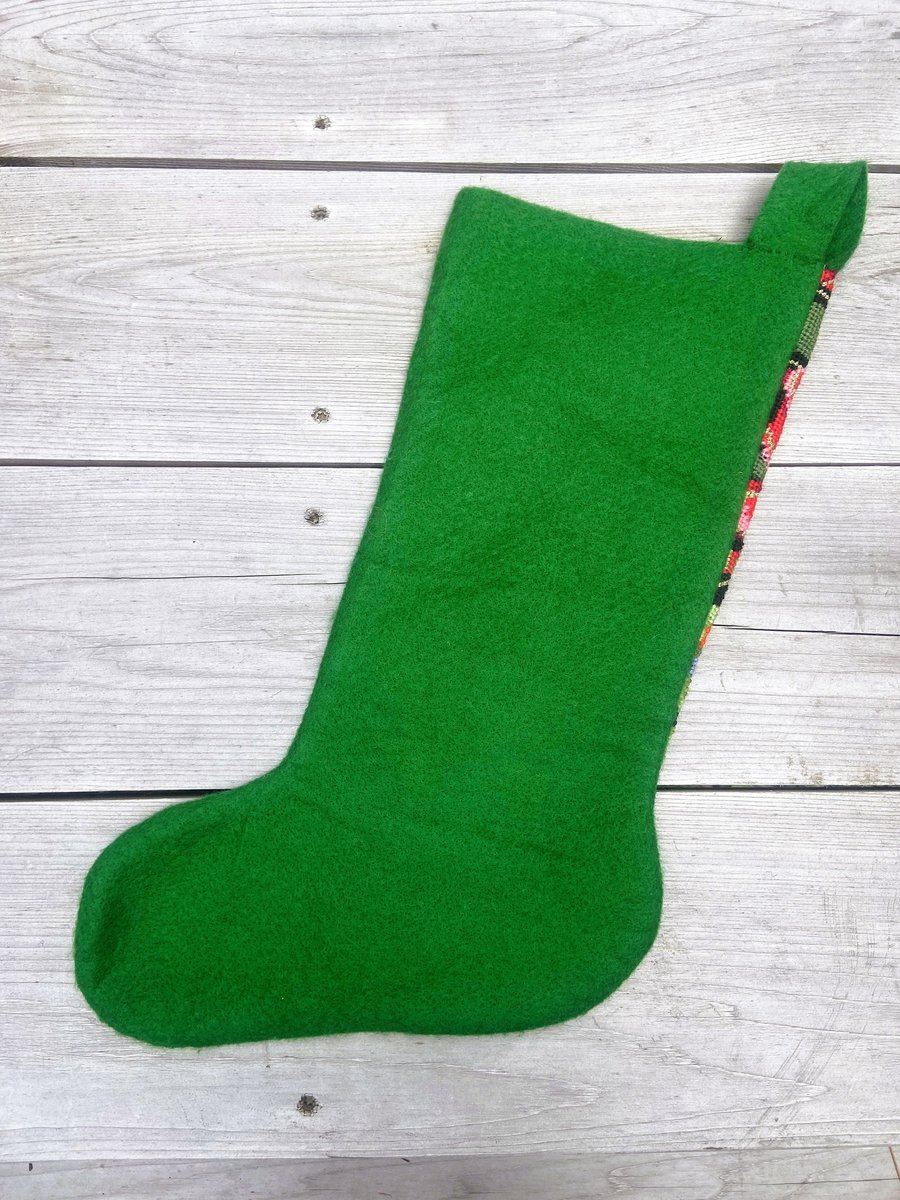 Christmas Stocking Vintage Finished BUCILLA DELLA ROBBIA 60768 Needlepoint Stocking Holiday Fruit Flowers Embroidered Stocking