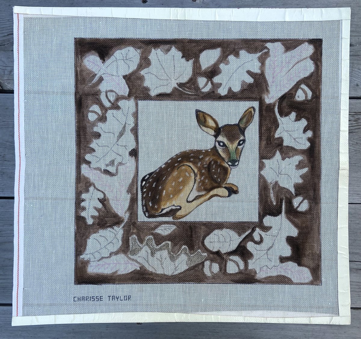 Needlepoint Canvas Custom Design Vintage 1970's Charisse Taylor Handpainted Deer Fawn / Doe