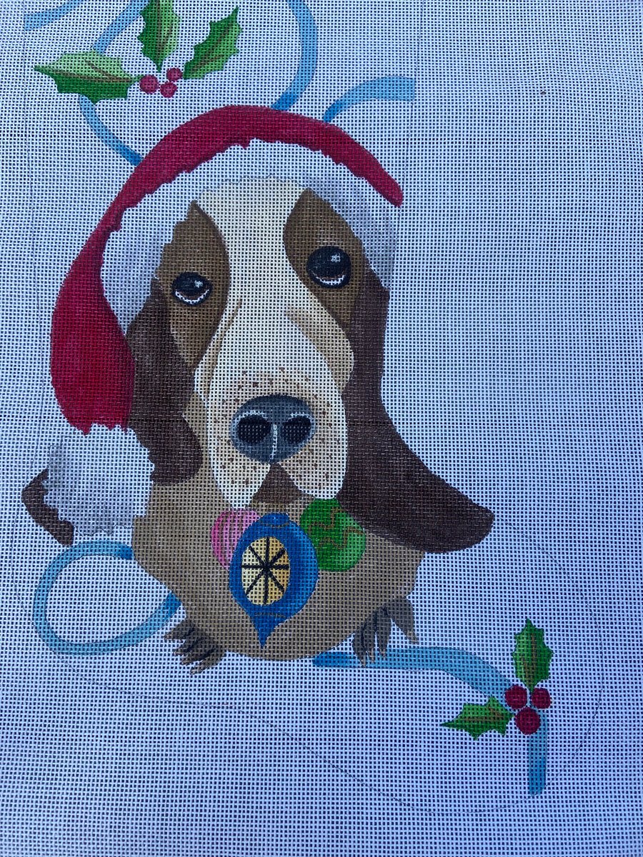 NEW Handpainted Holiday Hound STITCHES ST017 Needlepoint Christmas Stocking Canvas Holiday Decor Dog Puppy Pets