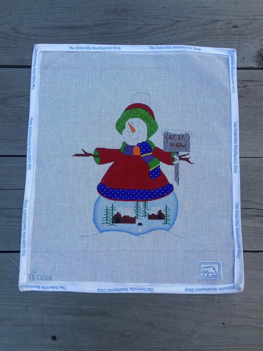 NEW Vintage BEAU GESTE Handpainted Needlepoint Christmas Canvas Snowman