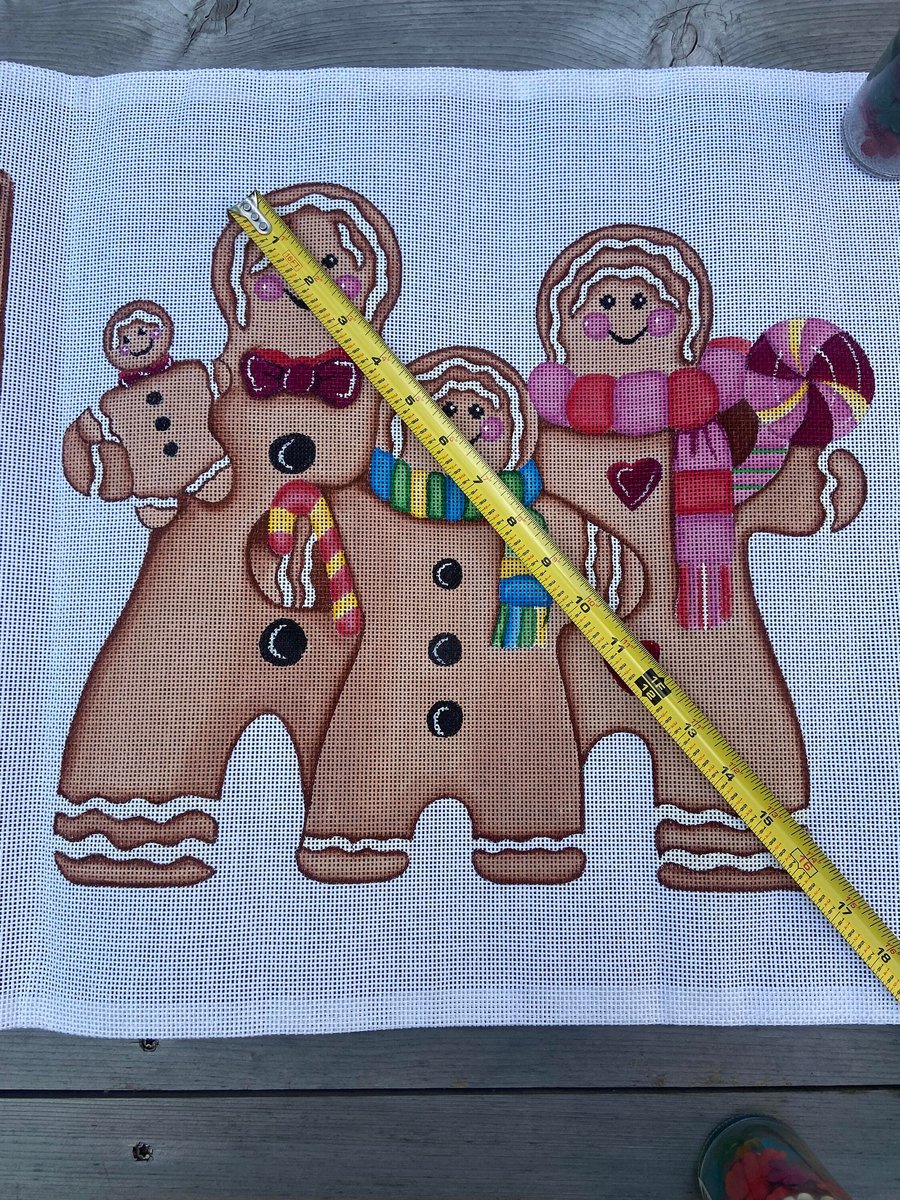 Handpainted Needlepoint Christmas Canvas | Vintage GINGERBREAD FAMILY |