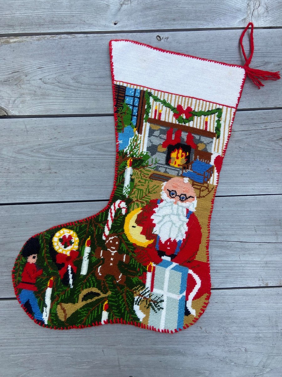 Handmade Christmas Stocking BUCILLA Vintage Embroidered JUMBO Christmas Stocking Holiday Decor 60525