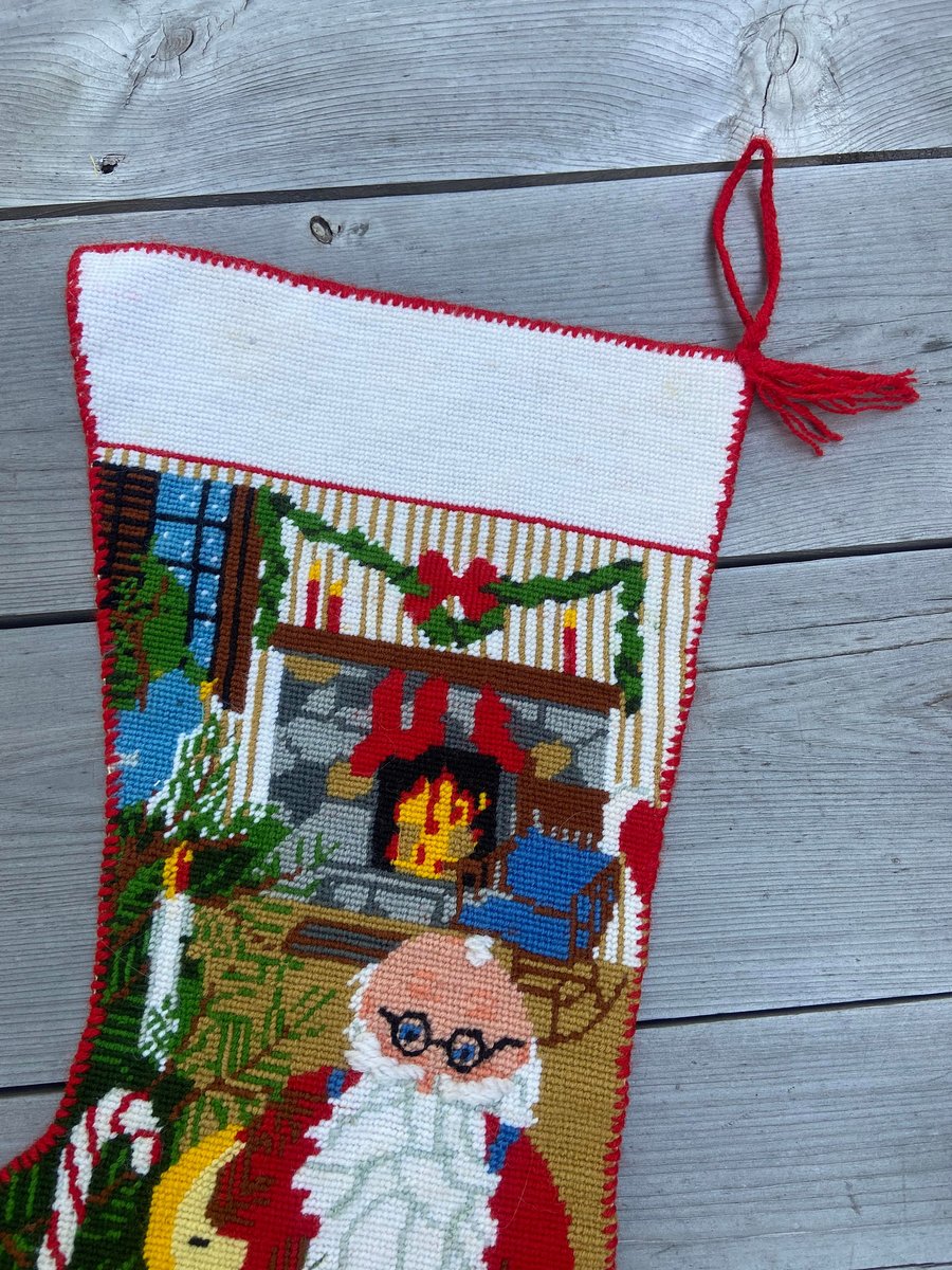 Handmade Christmas Stocking BUCILLA Vintage Embroidered JUMBO Christmas Stocking Holiday Decor 60525