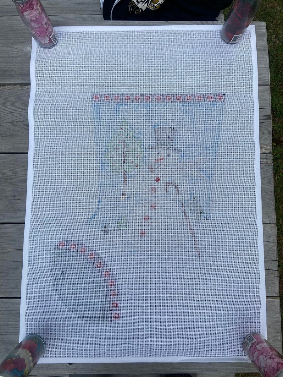 Handpainted Needlepoint NEW Vintage BUTTONED UP Super Jumbo Christmas Stocking Canvas Snowman with Cane