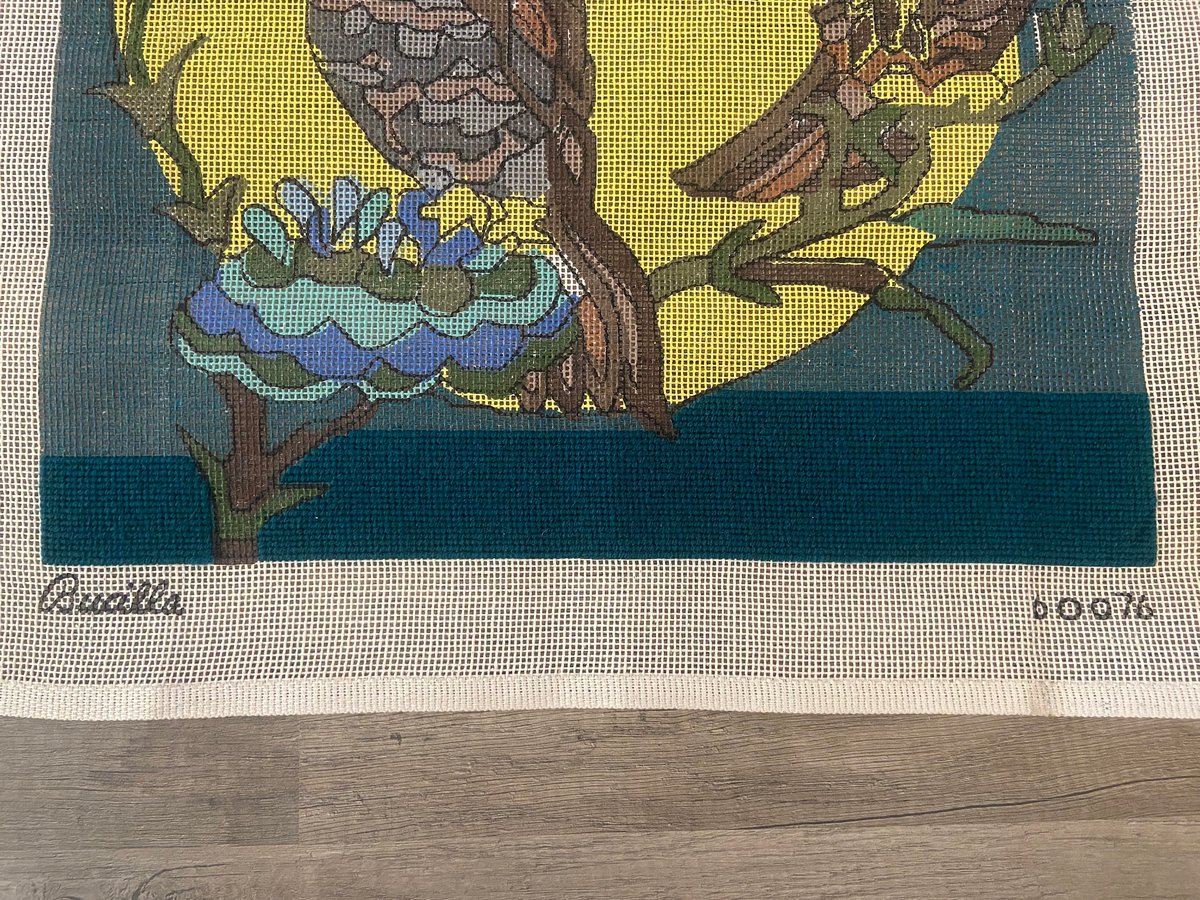 Vintage V. Rare Handpainted BUCILLA Needlepoint Canvas Large OWLS Hand Painted Gorgeous Design Wildlife Embroidery *READ*