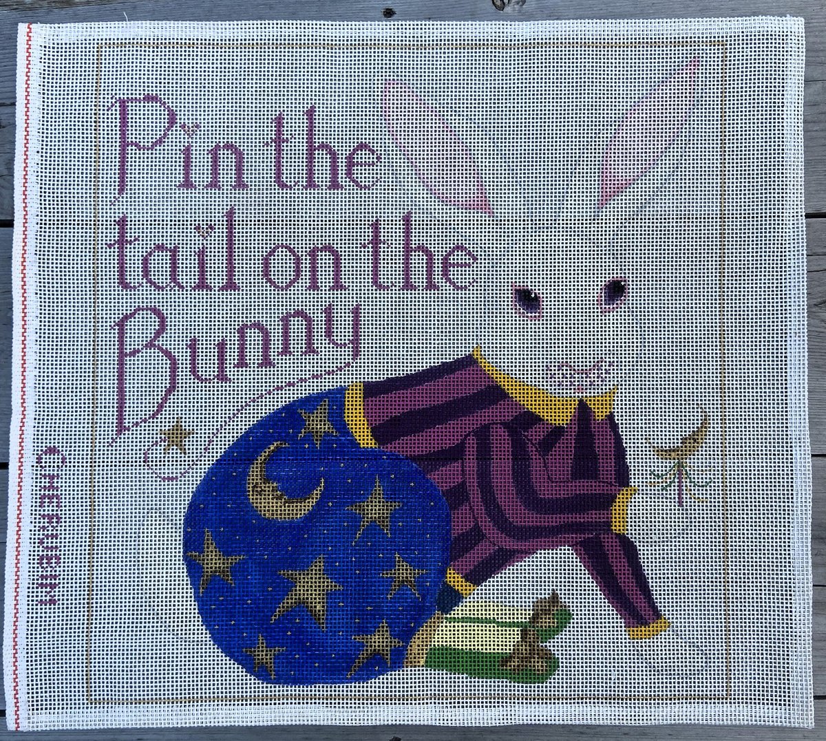 Handpainted Needlepoint Canvas, LARGE NEEDLEPOINT Canvas, Pin The Tail on The Bunny, New VINTAGE Cherubim