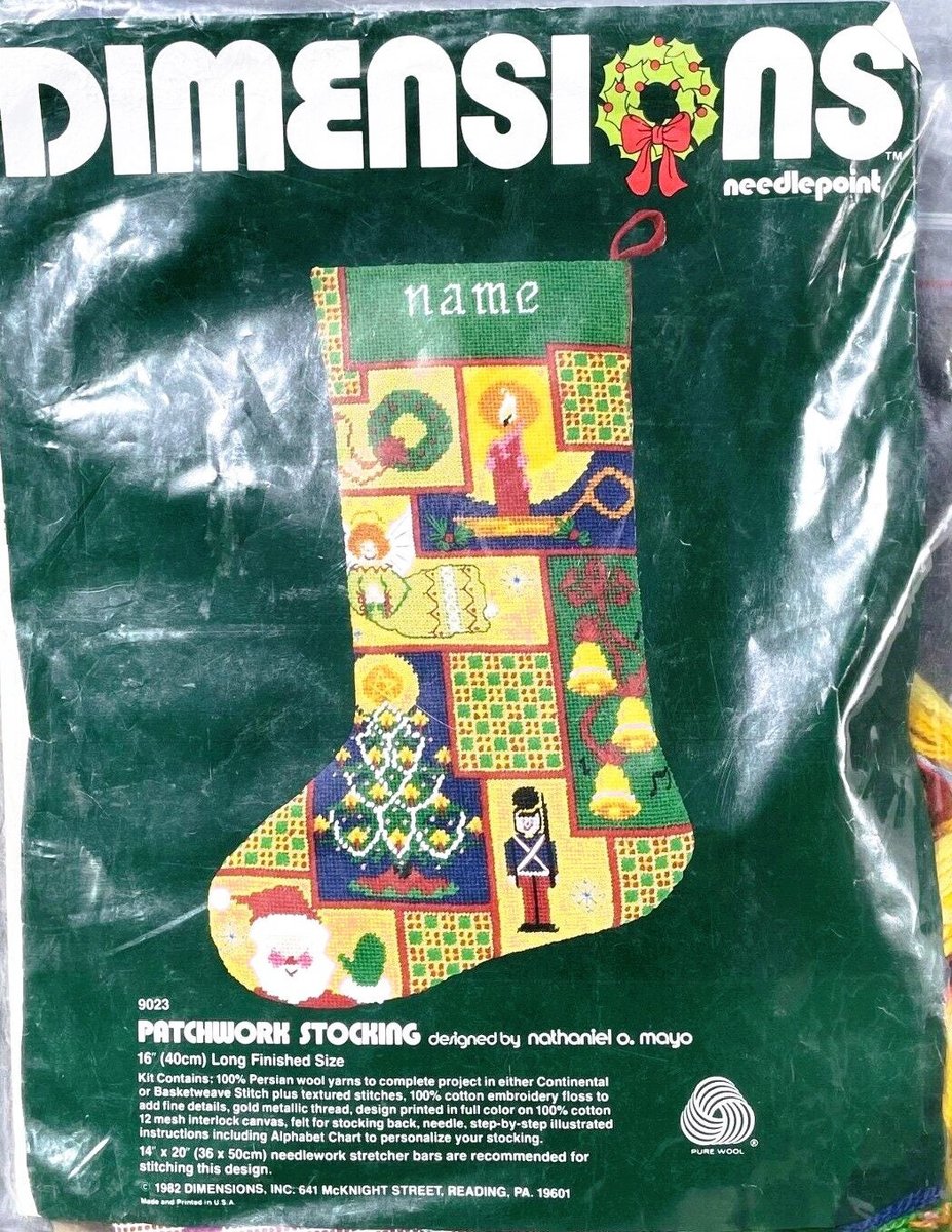 Handmade Christmas Stocking Vintage FINISHED 1980s Dimensions PATCHWORK STOCKING Christmas Holiday Stocking 9023
