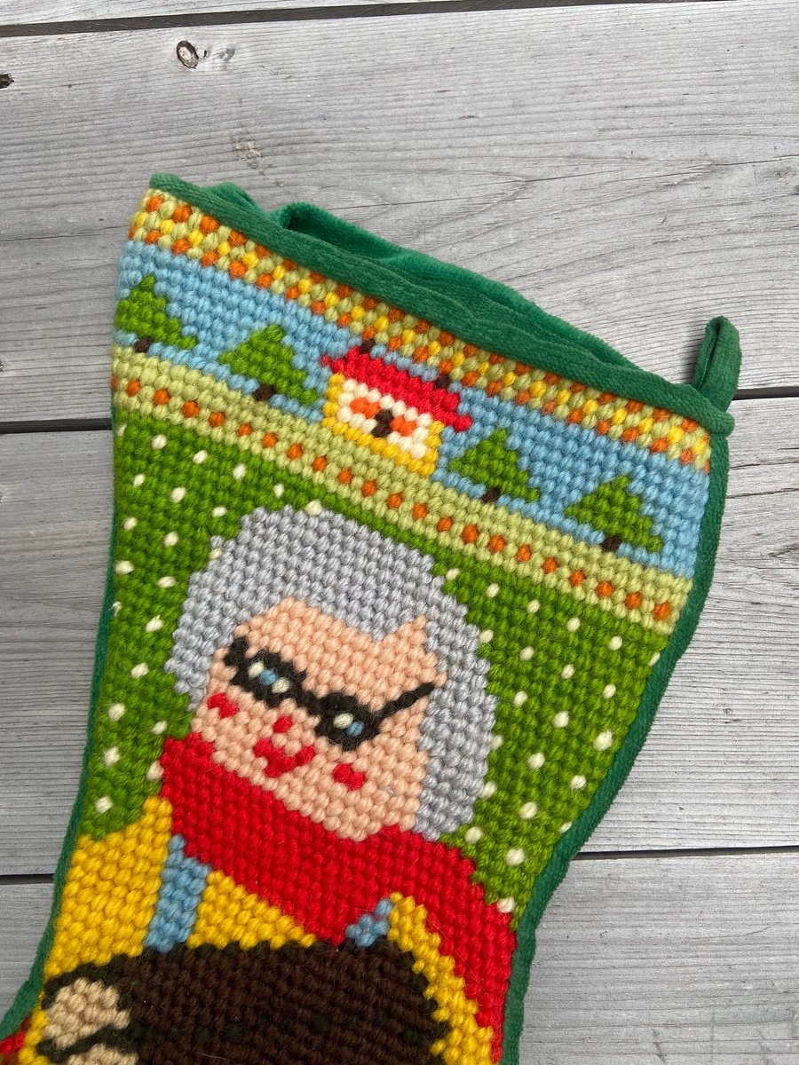 Handmade Christmas Stocking Vintage Retro Handmade FINISHED 1970s "DAD" Needlepoint Christmas Stocking Holiday Decor