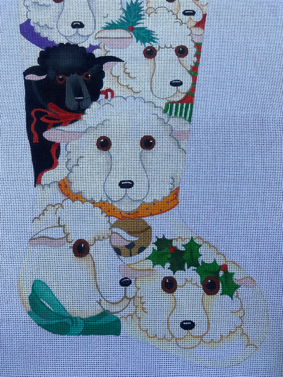 NEW Vintage Rare DEDE OGDEN Handpainted Needlepoint Christmas Stocking Canvas Baa Baa Black Sheep 853