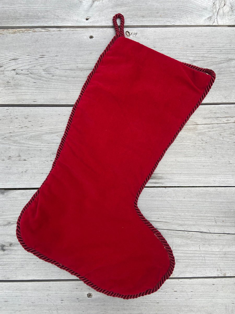 Christmas Holiday Stocking FINISHED Vintage 1980s Santa Down The Chimney Lined Needlepoint Embroidered Stocking