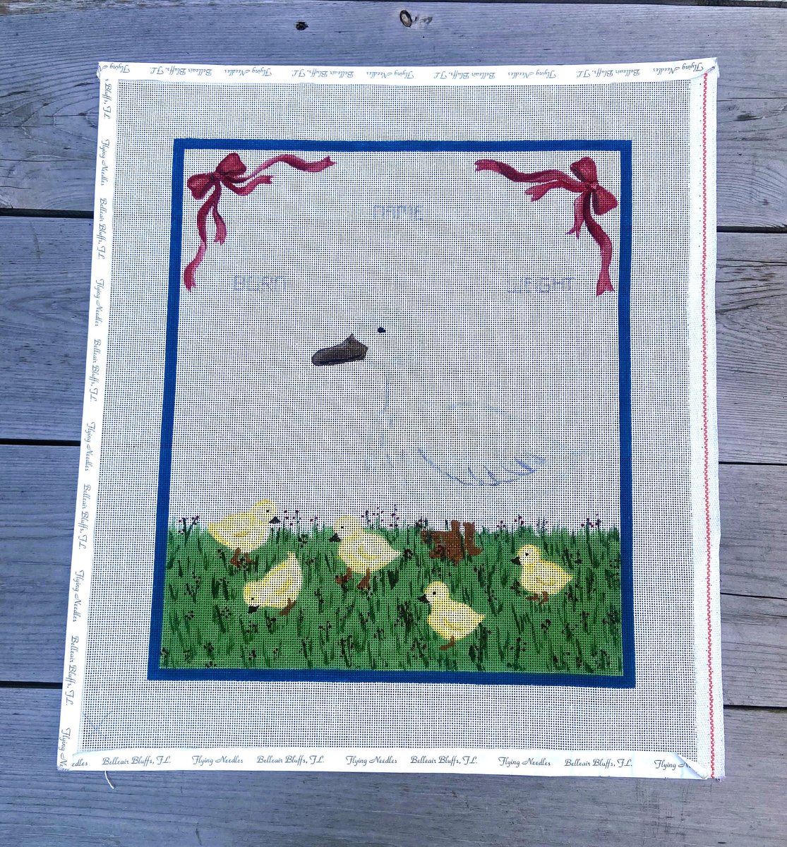 Handpainted Needlepoint Birth Announcement Canvas with Chicks Canvas Vintage Holiday Decor