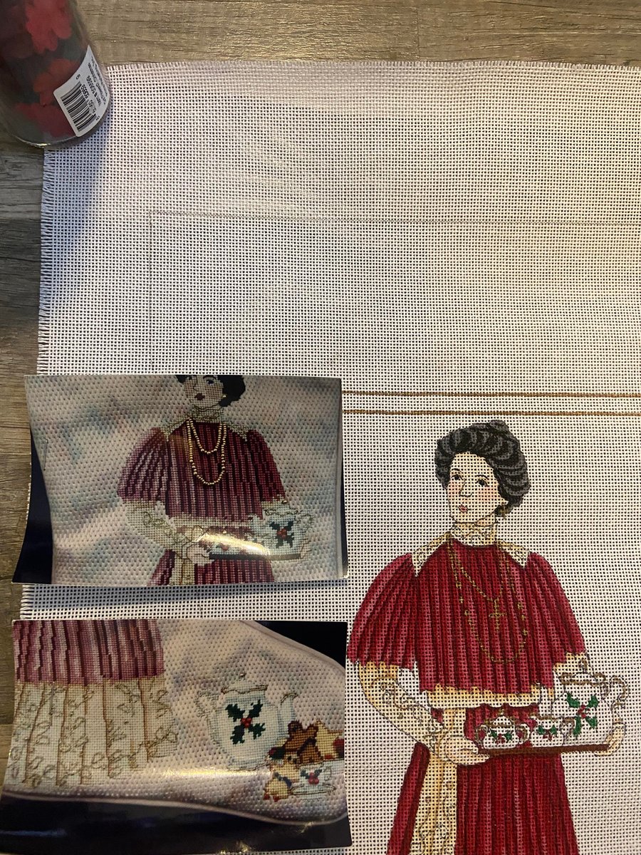 Needlepoint Christmas Stocking Canvas Joan Thomasson Victorian LADY FAITH Tea Time K603 Holiday Stocking