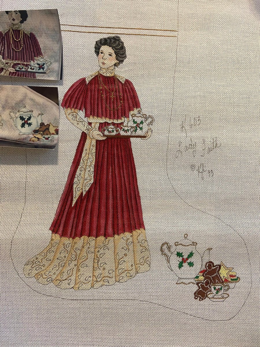 Needlepoint Christmas Stocking Canvas Joan Thomasson Victorian LADY FAITH Tea Time K603 Holiday Stocking