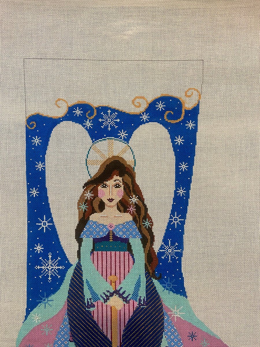 Handpainted Needlepoint Christmas Stocking SHELLY TRIBBEY Lady Angel with Trumpet Canvas Holiday Stocking Embroidery