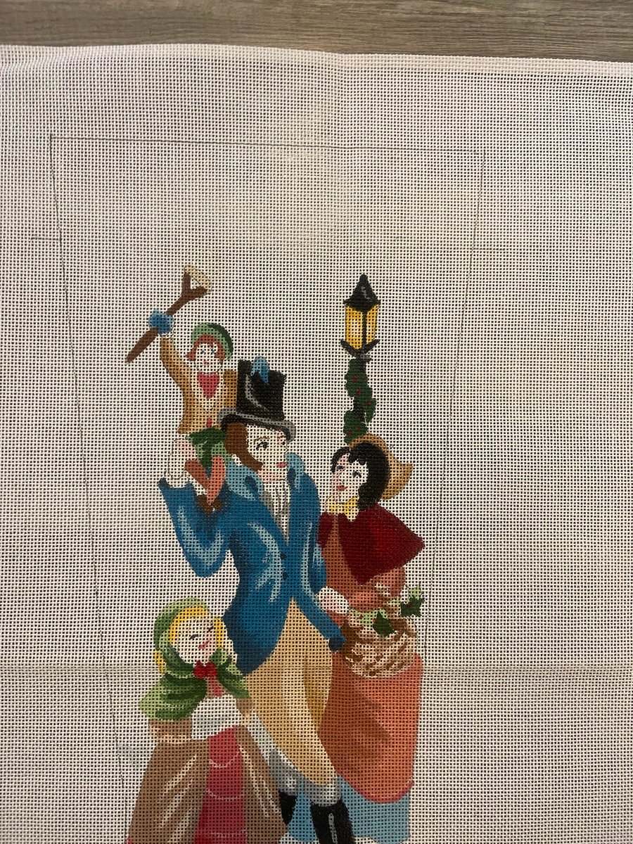 Christmas Carol Needlepoint Stocking Canvas Vintage DEUX AMIS Bob Cratchit Family Tiny Tim Holiday Stocking Embroidery