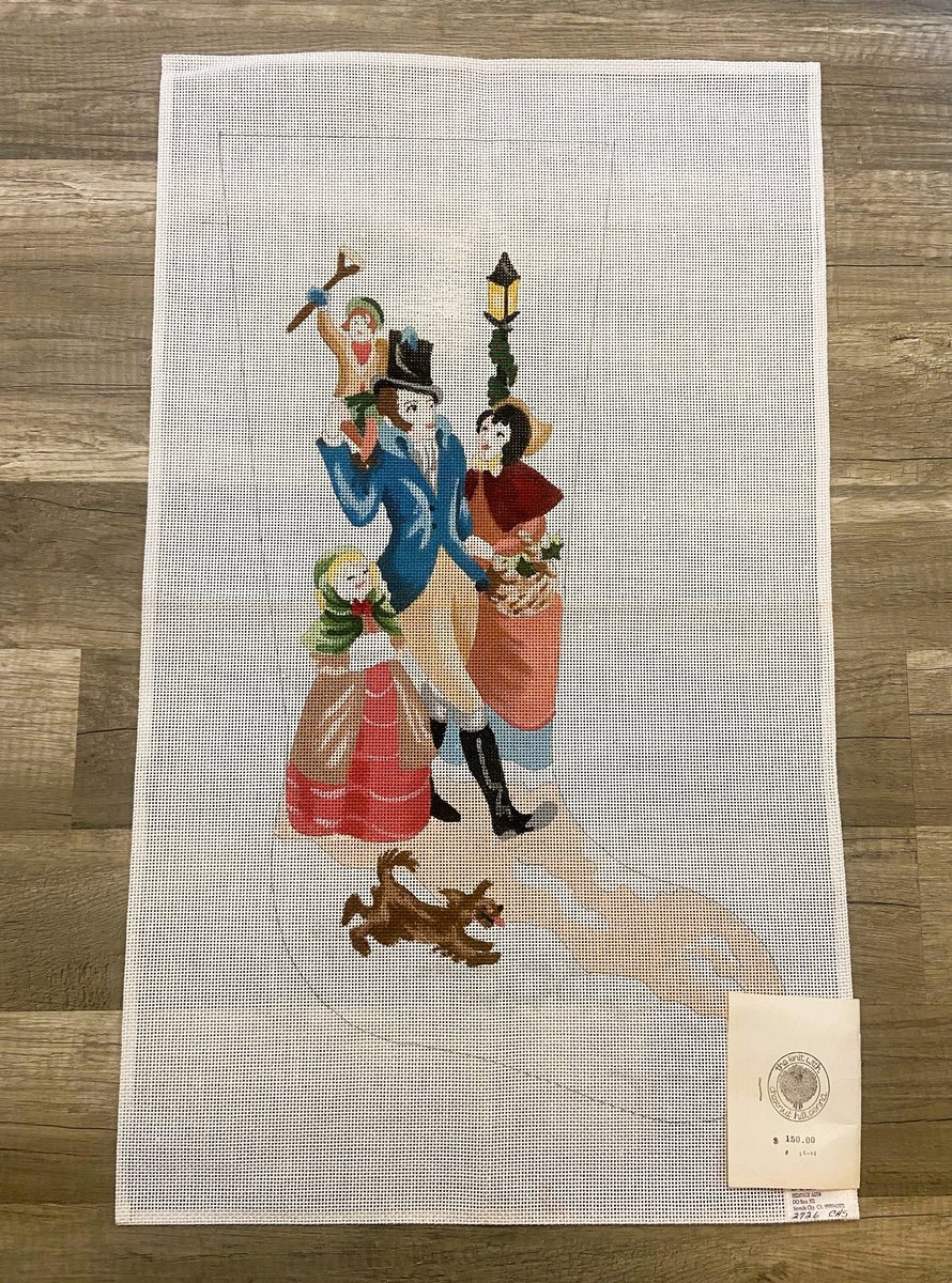 Christmas Carol Needlepoint Stocking Canvas Vintage DEUX AMIS Bob Cratchit Family Tiny Tim Holiday Stocking Embroidery
