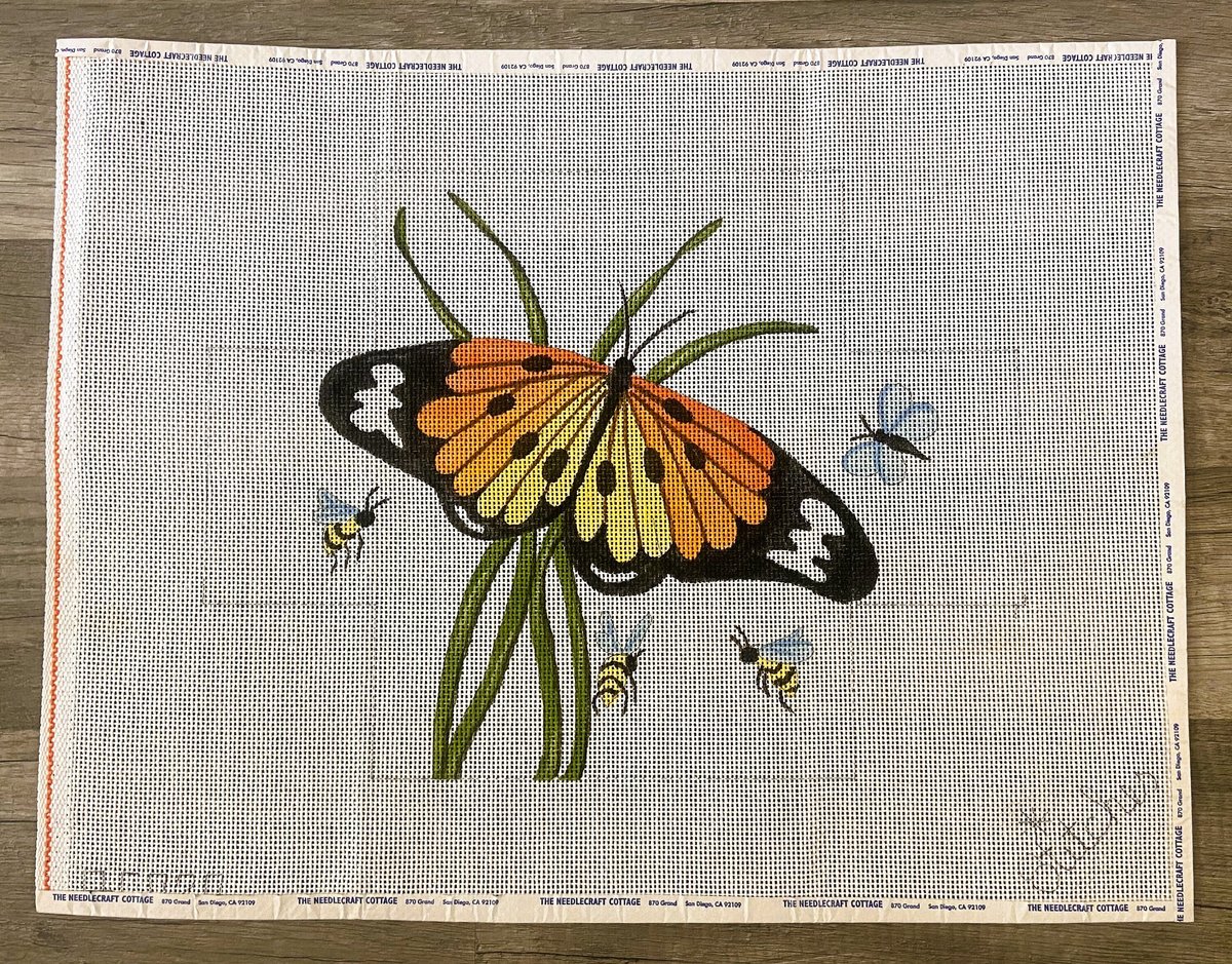 LARGE New Vintage Handpainted MONARCH BUTTERFULY Needlepoint Canvas Gorgeous Design Bees Butterflies Stitches Insects Embroidery Design