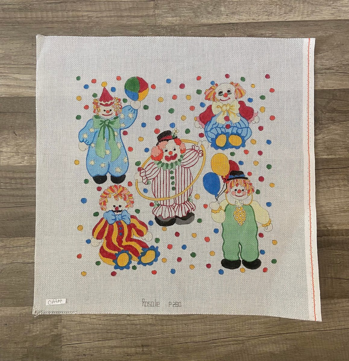 Vintage Handpainted ROSALIE Needlepoint Canvas Happy Clowns Hand Painted Gorgeous Design Embroidery Birthday Clowns