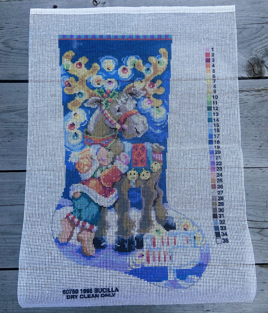 New Vintage BUCILLA MERRY CHRISMOOSE Needlepoint Christmas Stocking Canvas 60760 - *Read* - Circa 1998 - Holiday Stocking Embroidery