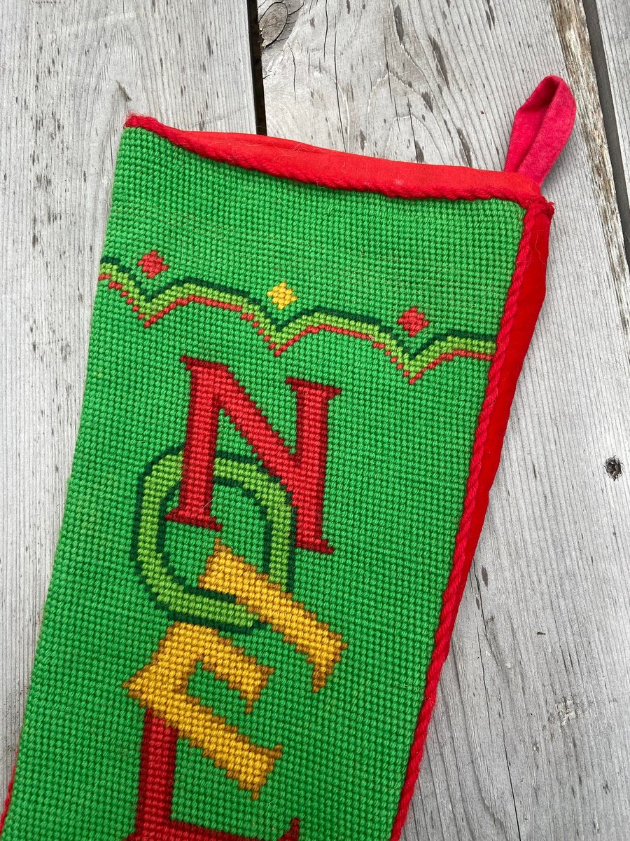 Christmas Holiday Stocking Vintage BUCILLA Noel Christmas Heirloom 30701 Lined Needlepoint Candycane Mistletoe