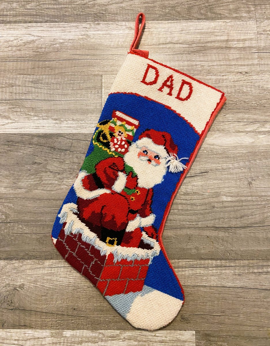 Christmas Stocking Finished "DAD" Vintage 1980s BUCILLA 60653 Needlepoint Santa Claus Chimney Vintage Holiday Decor