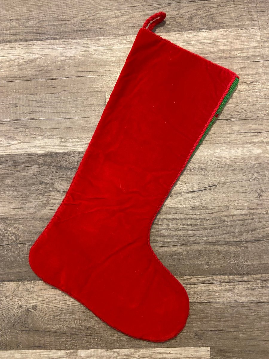 Christmas Stocking Vintage 1970s BUCILLA Santa Ringing Bell Sled Needlepoint LINED Holiday Decor