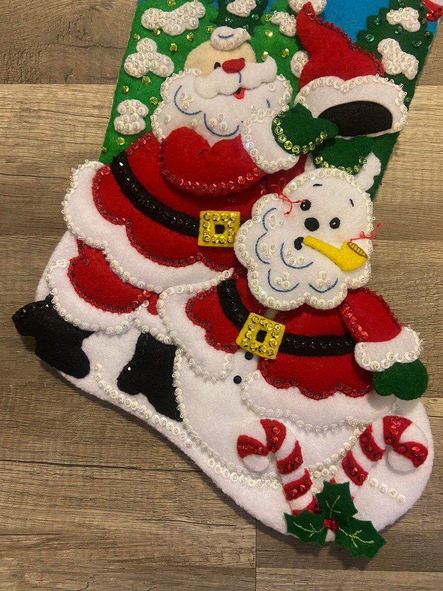 Christmas Stocking Handmade Bucilla Finished SANTA'S SNOWMAN Felt Stocking Custom Stockings | Embroidered Stockings