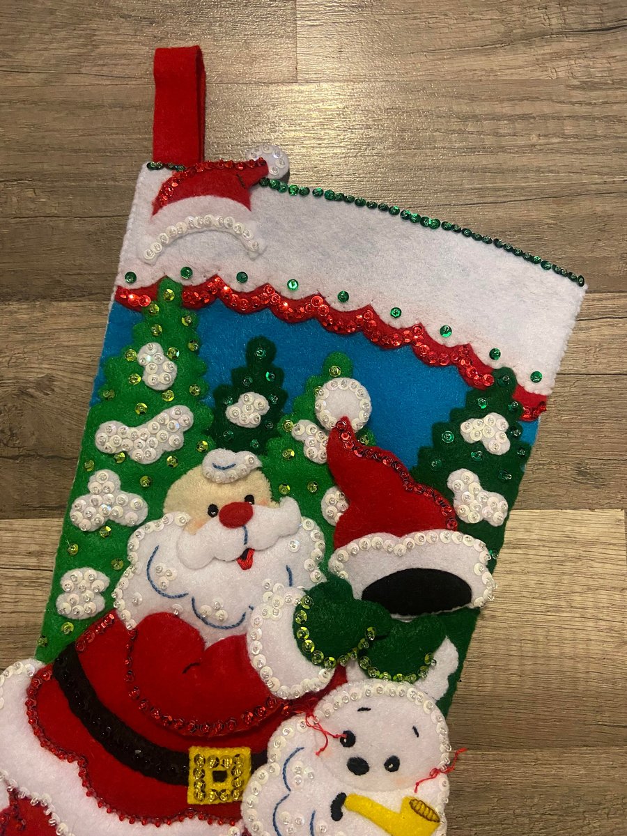 Christmas Stocking Handmade Bucilla Finished SANTA'S SNOWMAN Felt Stocking Custom Stockings | Embroidered Stockings