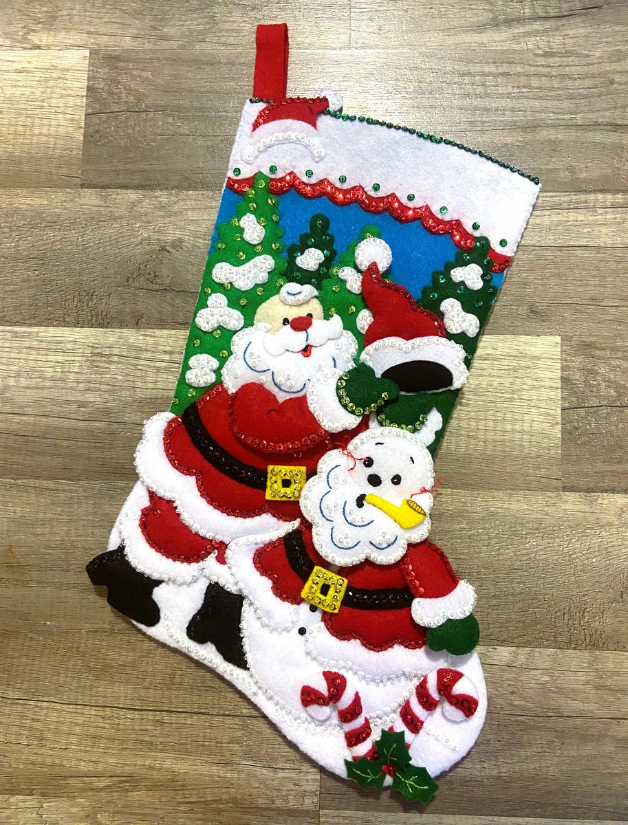 Christmas Stocking Handmade Bucilla Finished SANTA'S SNOWMAN Felt Stocking Custom Stockings | Embroidered Stockings
