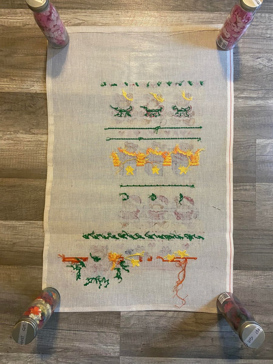 Handpainted Needlepoint Christmas Stocking Canvas Vintage ALEXA Teddy Bears Toys Embroidery Holiday Decor
