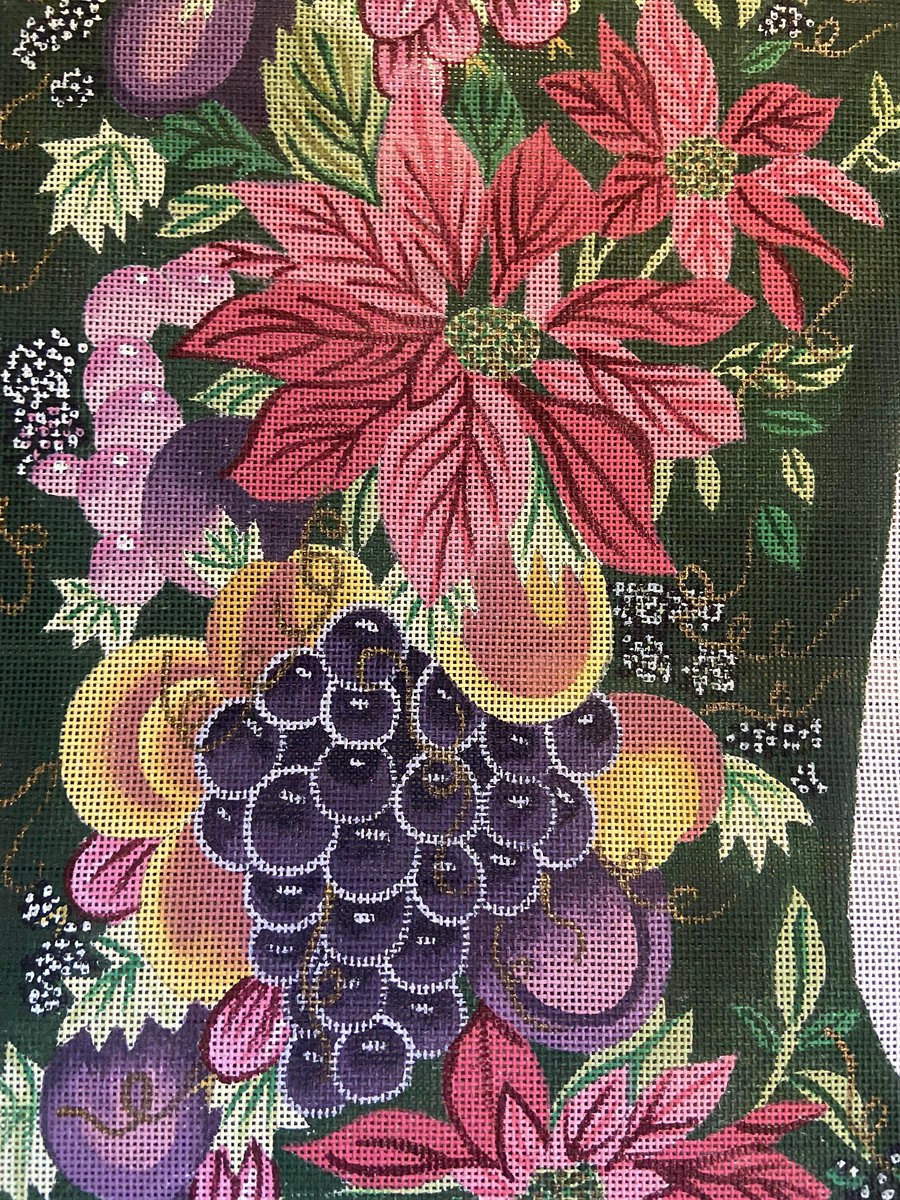 Needlepoint Christmas Stocking Canvas Vintage ALEXA Designs Flowers Fruit Canvas Embroidery Decor