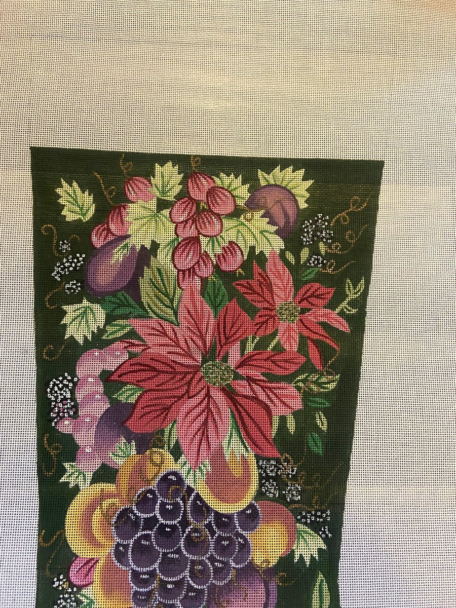 Needlepoint Christmas Stocking Canvas Vintage ALEXA Designs Flowers Fruit Canvas Embroidery Decor
