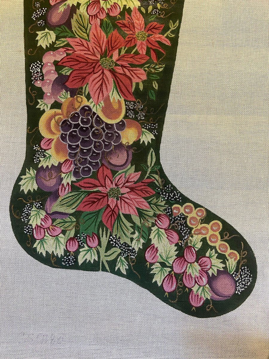 Needlepoint Christmas Stocking Canvas Vintage ALEXA Designs Flowers Fruit Canvas Embroidery Decor