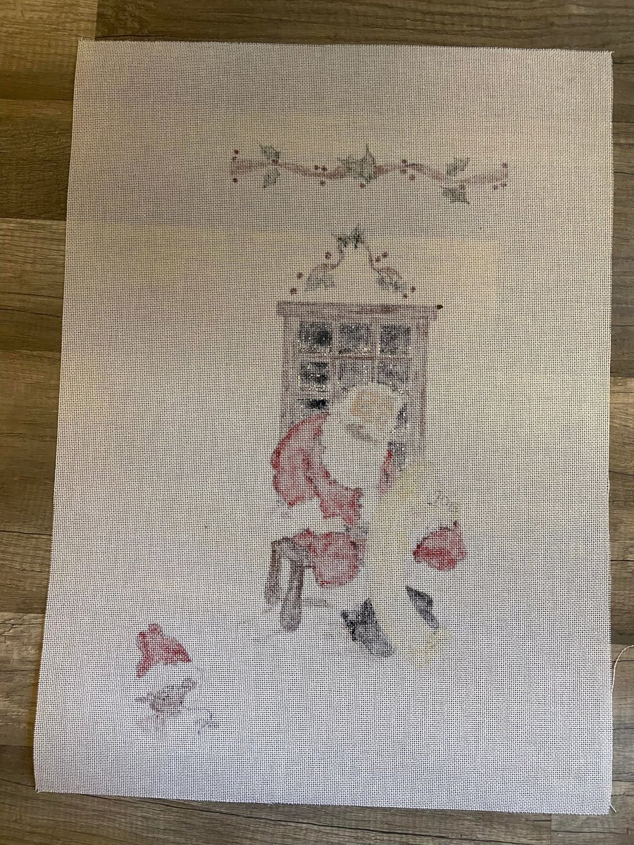Needlepoint Christmas Stocking Handpainted Canvas Vintage STITCHES Santa In Chair With List Canvas Embroidery Decor