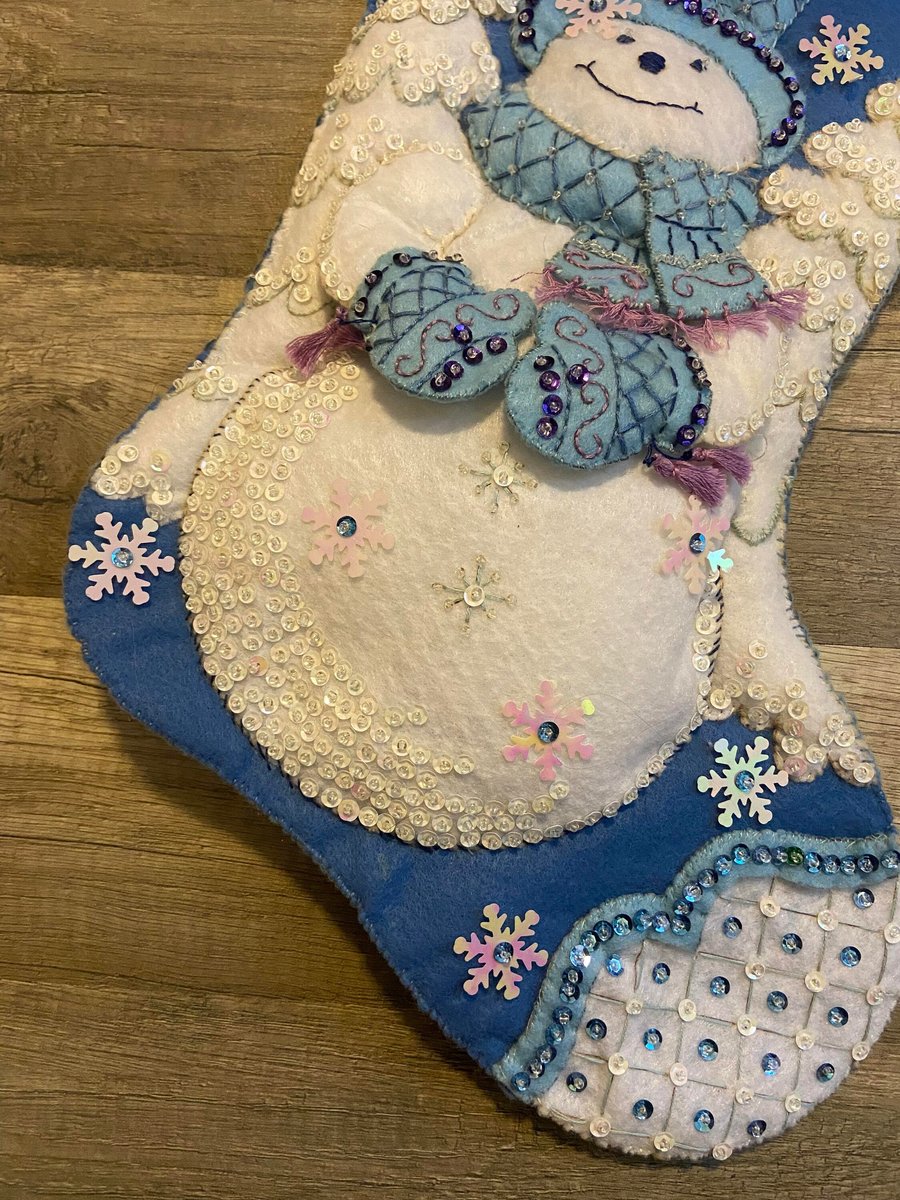Christmas Stocking Handmade Bucilla Finished SNOWFLAKE SANTA Felt #86059 Holiday Stocking
