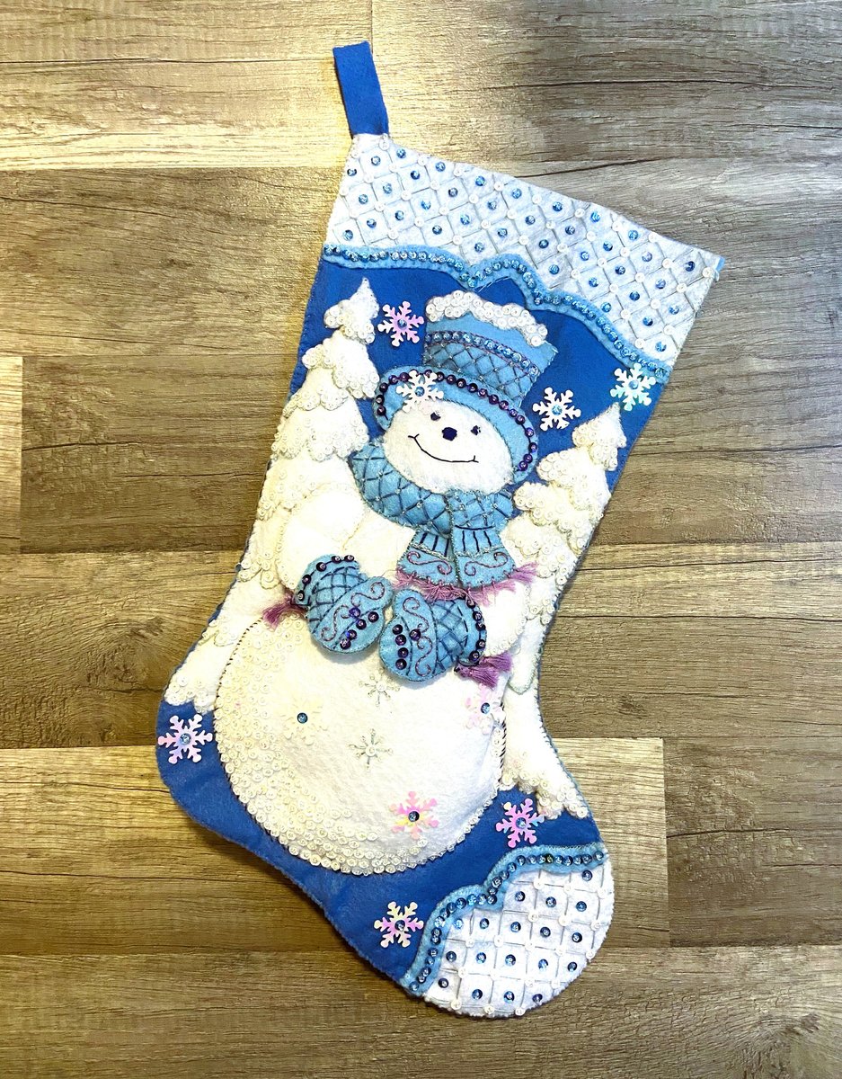 Christmas Stocking Handmade Bucilla Finished SNOWFLAKE SANTA Felt #86059 Holiday Stocking