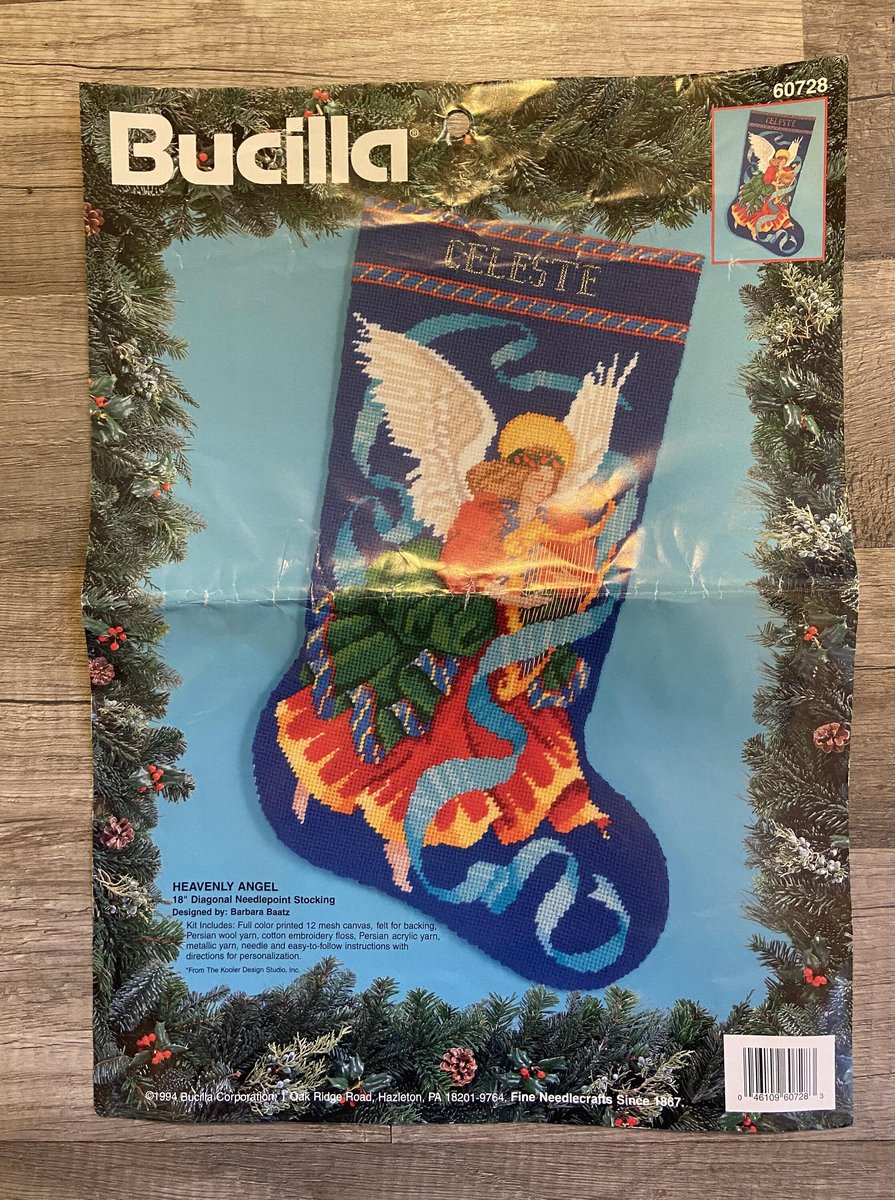 Christmas Stocking Kit | 1990s Bucilla HEAVENLY ANGEL | Needlepoint Stocking Kit 60728 | Christmas Holiday Kit | Religious Stocking