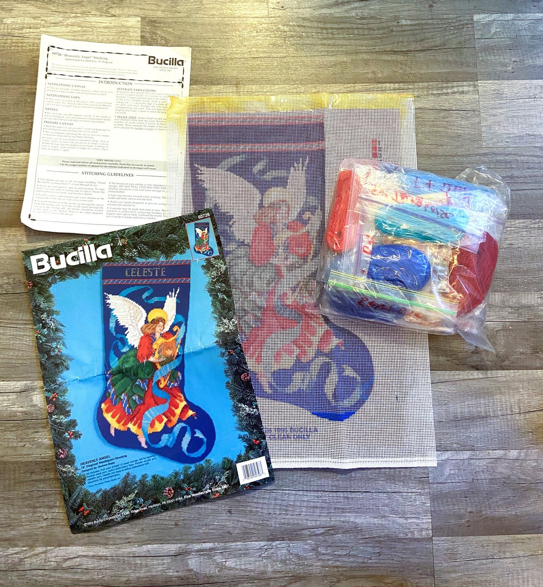 Christmas Stocking Kit | 1990s Bucilla HEAVENLY ANGEL | Needlepoint Stocking Kit 60728 | Christmas Holiday Kit | Religious Stocking
