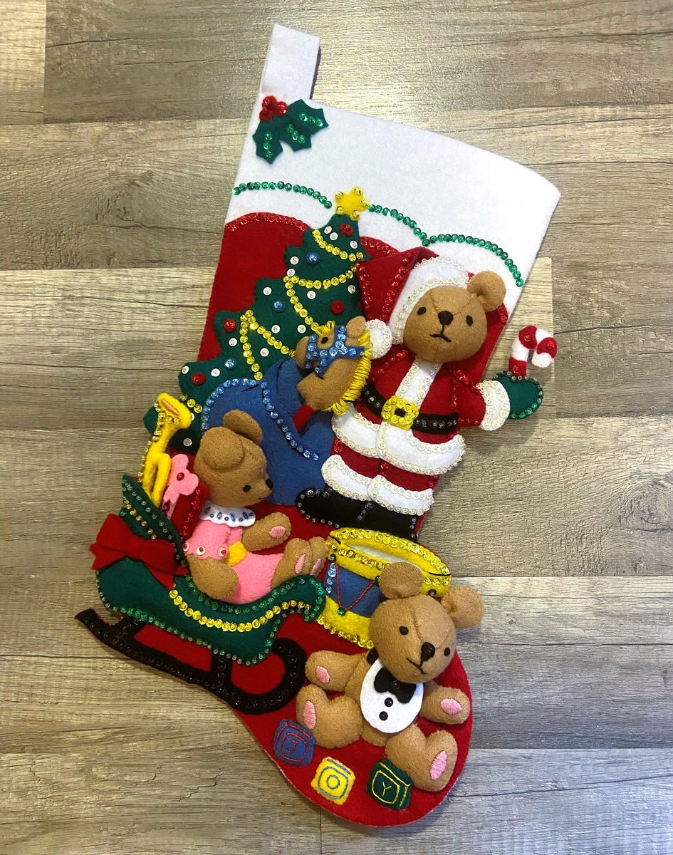 Vintage Christmas Stocking | HANDMADE BUCILLA | Teddy Collection Bears Holiday Stocking | Personalized Stocking | Custom Stocking