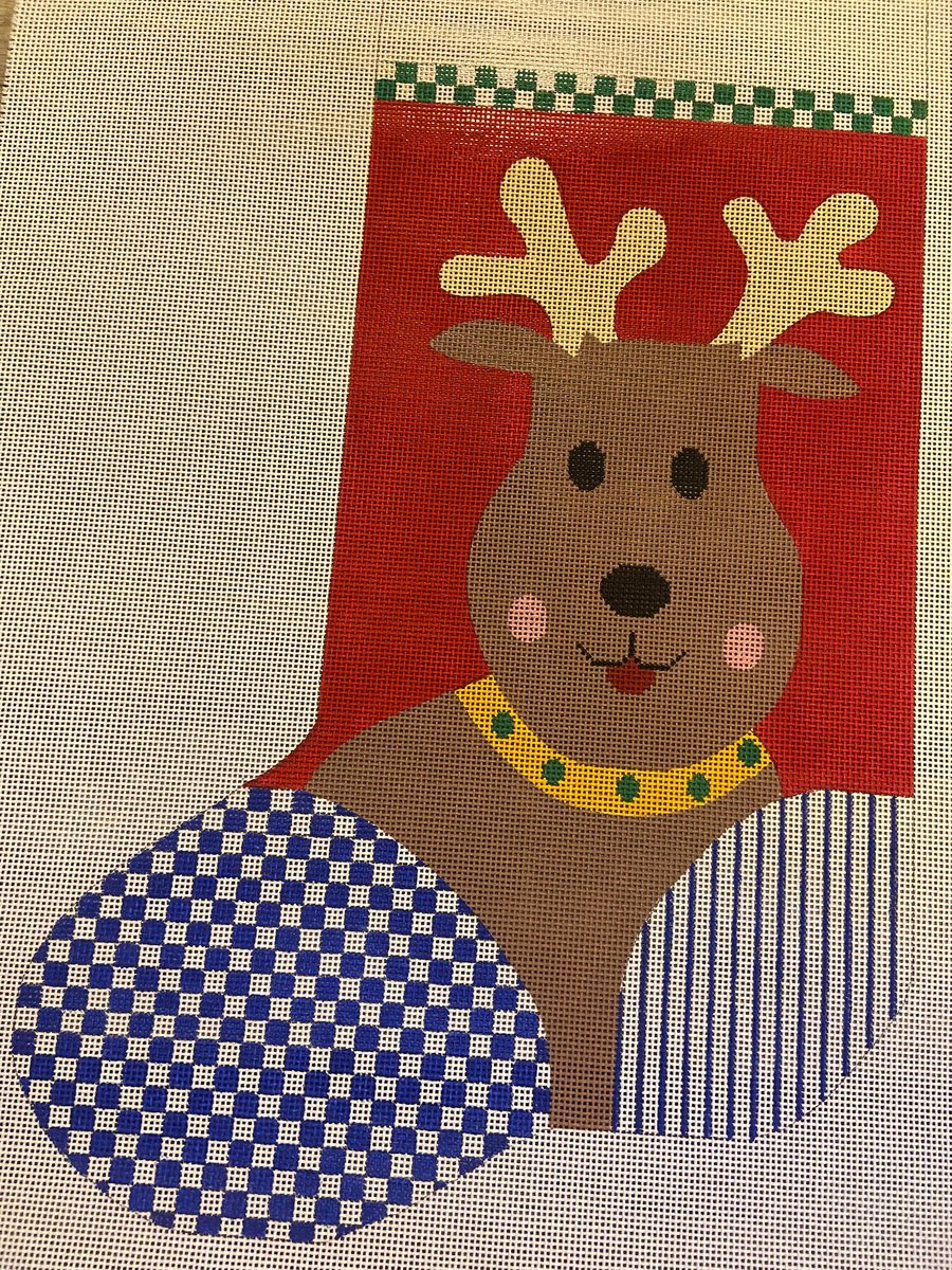 New Vintage MAP DESIGNS Mr Reindeer 154 Handpainted Needlepoint Christmas Stocking Canvas Canvas Embroidery Decor