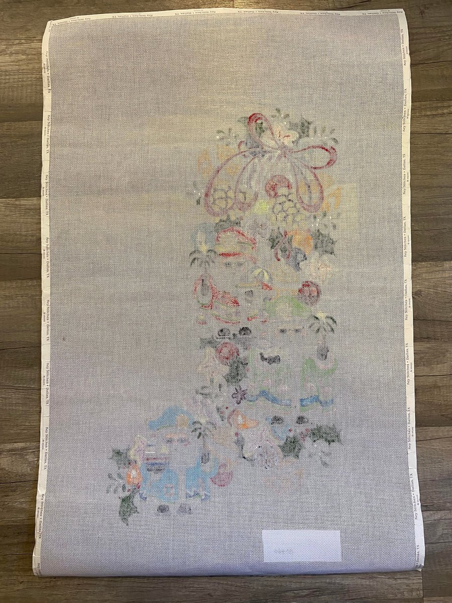 GORGEOUS Vintage STRICTLY CHRISTMAS Handpainted Needlepoint Stocking Canvas Tropical Squatty Santas Design #CS462