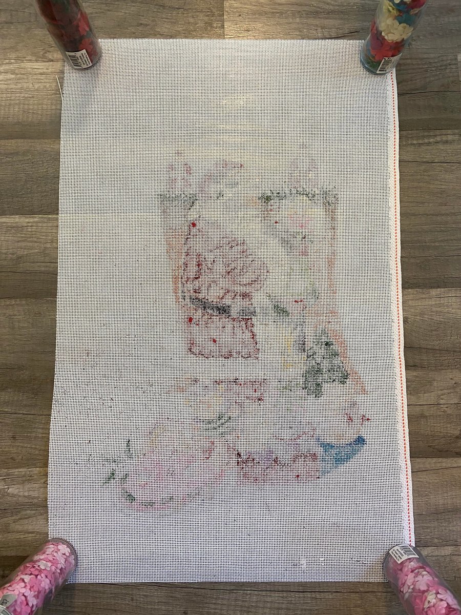 Handpainted Needlepoint Christmas Stocking Vintage ALEXA DESIGNS Santa with Stockings Canvas Embroidery Decor